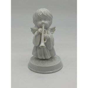 Vintage Dresden Porcelain Angel Blowing Horn Figurine Hand Painted and Signed~~~